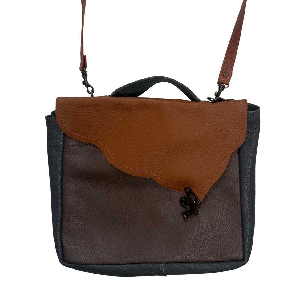 Artisan Pebbled Leather Crossbody Bag Brown Grey Satchel Swing Latch Boho